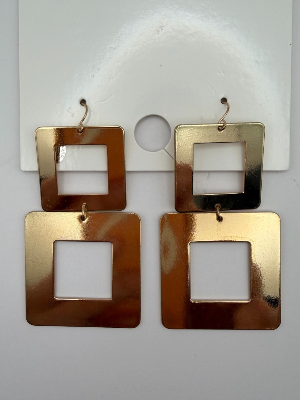 Forever 21 Vintage Gold Tone Geometric Square Dangle Earrings NOS Statement